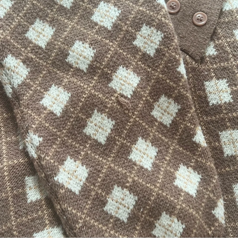 OAK + FORT Brown and Cream Polo Argyle Pattern Knit Sweater - Picture 6 of 7